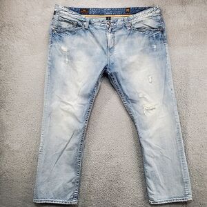 Rivet De Cru Mae Jeans Mens 48x34 Relaxed Straight Leg Distressed Light Wash